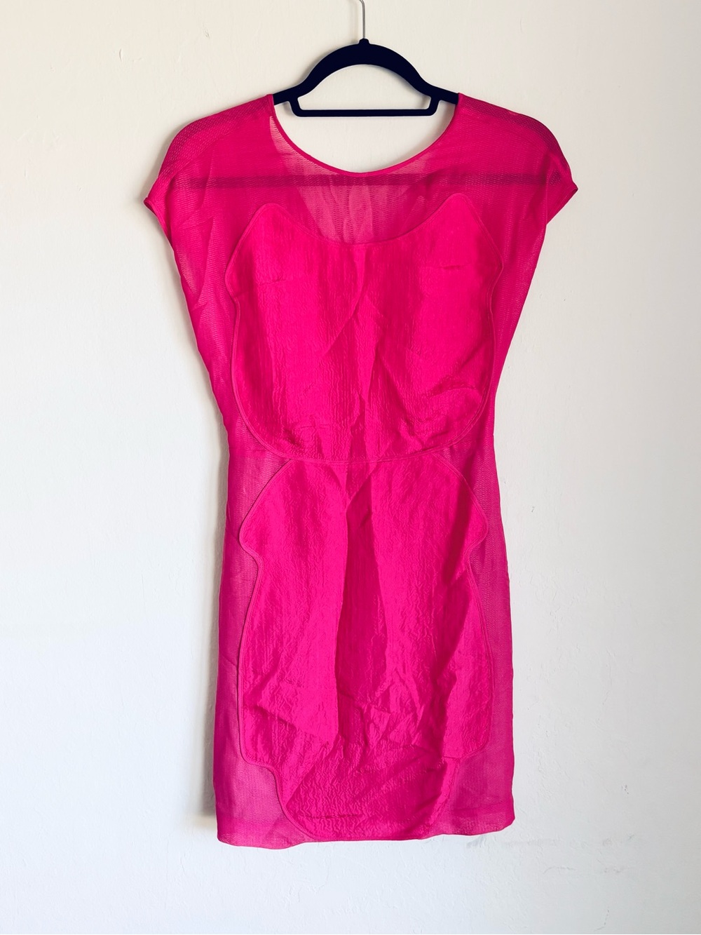 O’ 2nd Barney’s NY Fuchsia Sheer Silk Panel Overlay Shift Dress